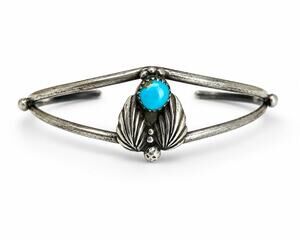 Vintage Native American Navajo Sterling Silver Turquoise Cuff Bracelet 6.6” BLUE